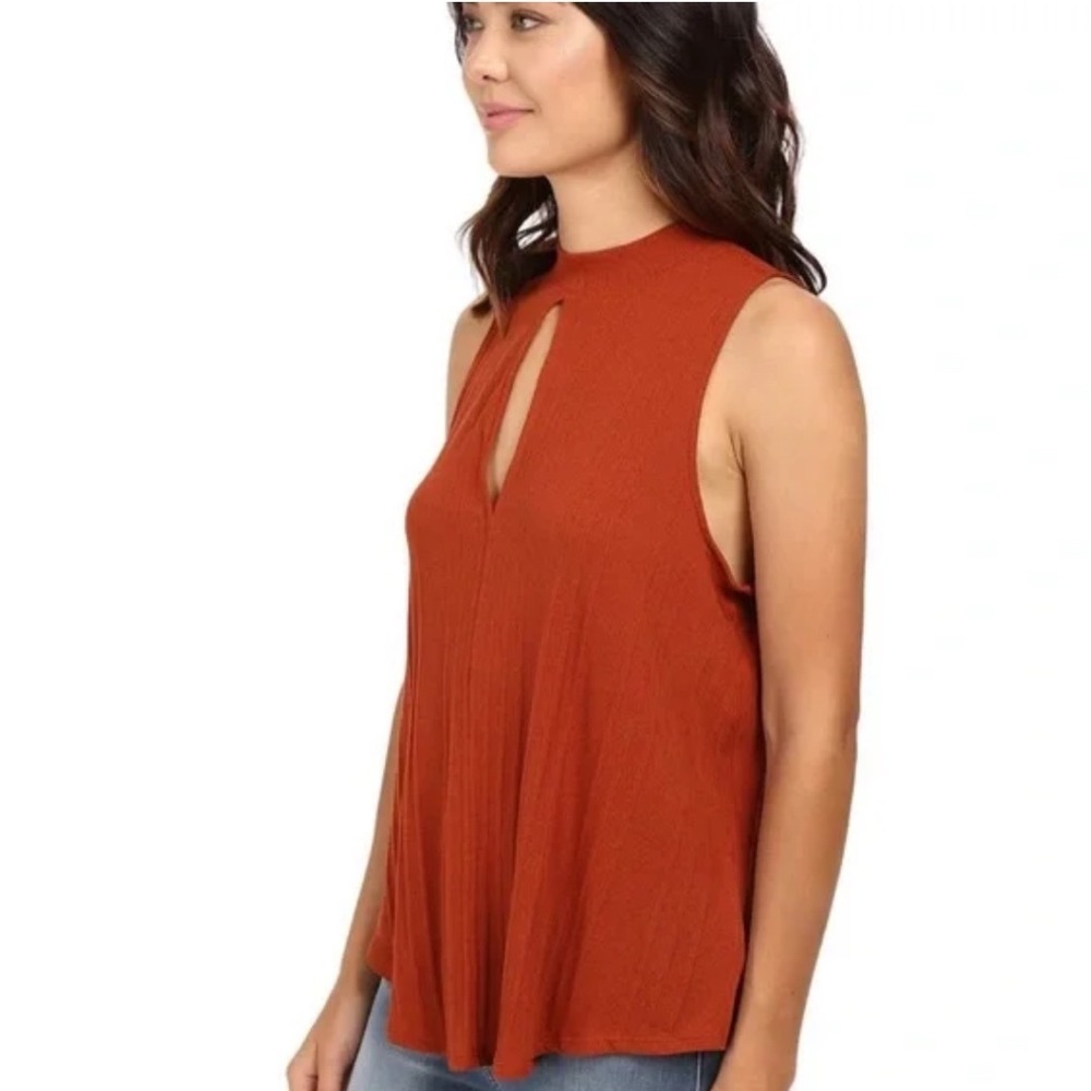 We The Free People Women's Ribbed Keyhole Tank Top Sleeveless Burnt Orange S EUC